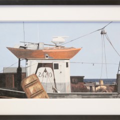 约翰·奥斯汀蛋彩画在船上“橙色平底小渔船”